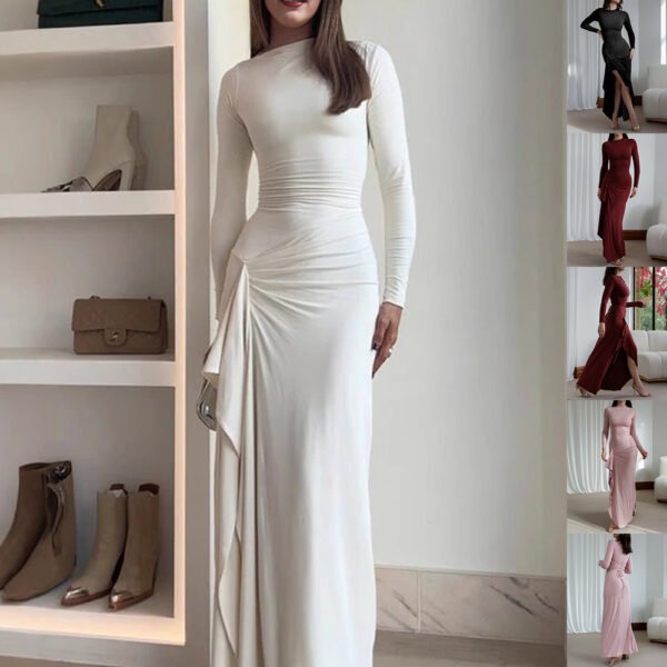 فستان ضيق بأكمام طويلة وفتحة غير متماثلة من Ins Fashion